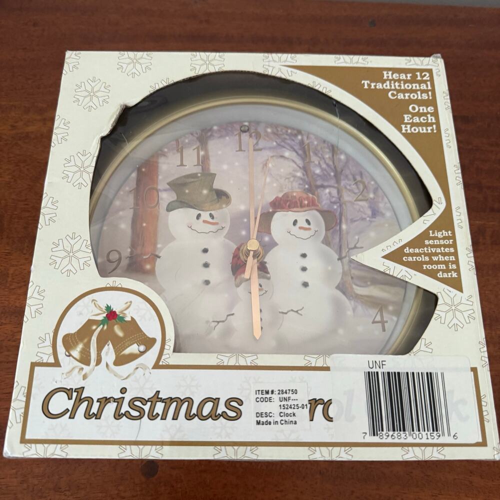 Feldstein Christmas Carol Clock Snowman 12 Songs Light Sensor Holiday Decor - Picture 4 of 9